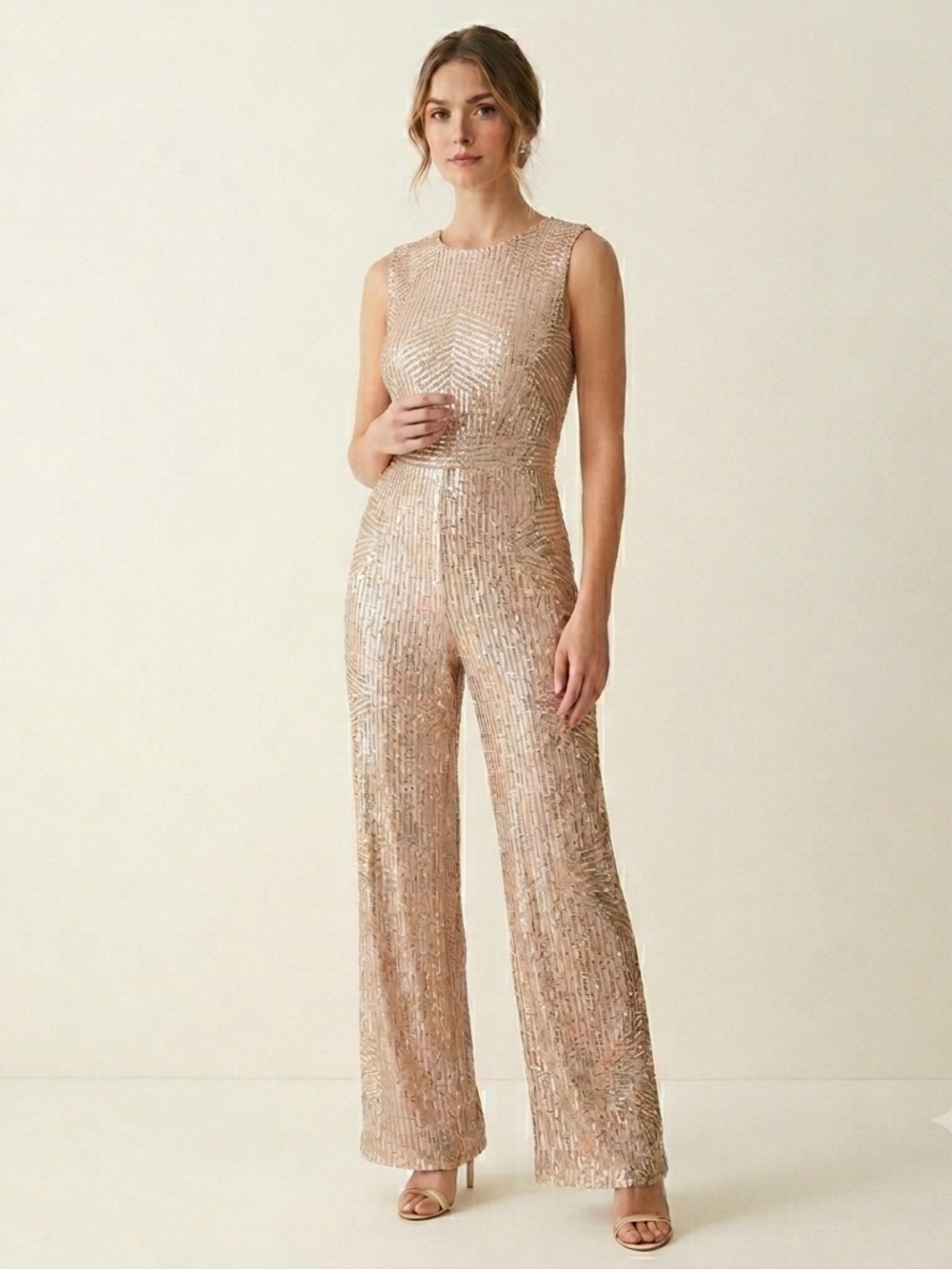 Baltic Born Rose Gold Sequin Sleeveless Jumpsuit